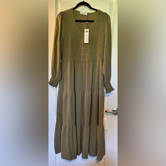 Kate Kasin Elegant Olive Green Maxi Dress Sz L NWT - Picture 3 of 6